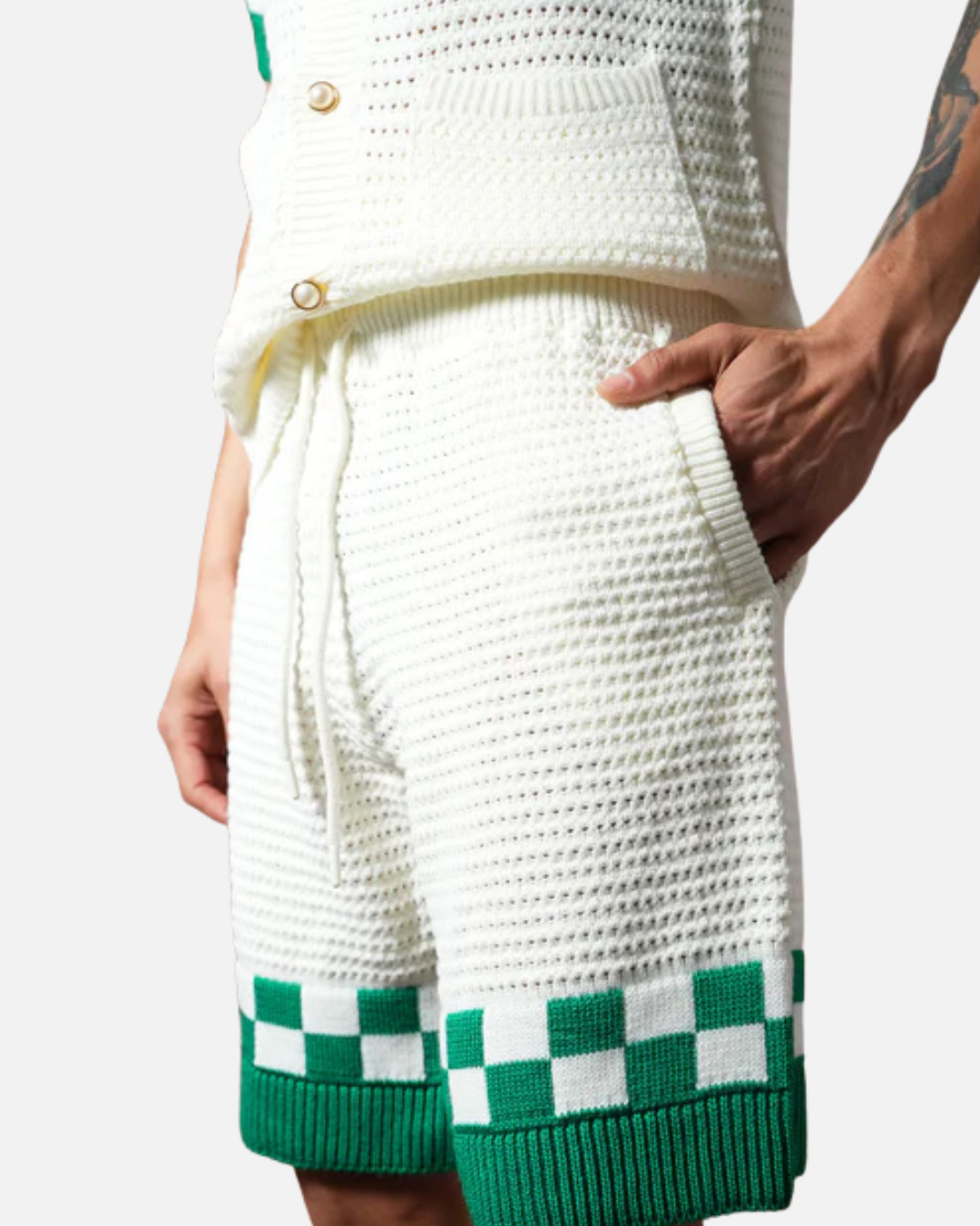 Ensemble Homme Maille Crochet - Blanc/Vert