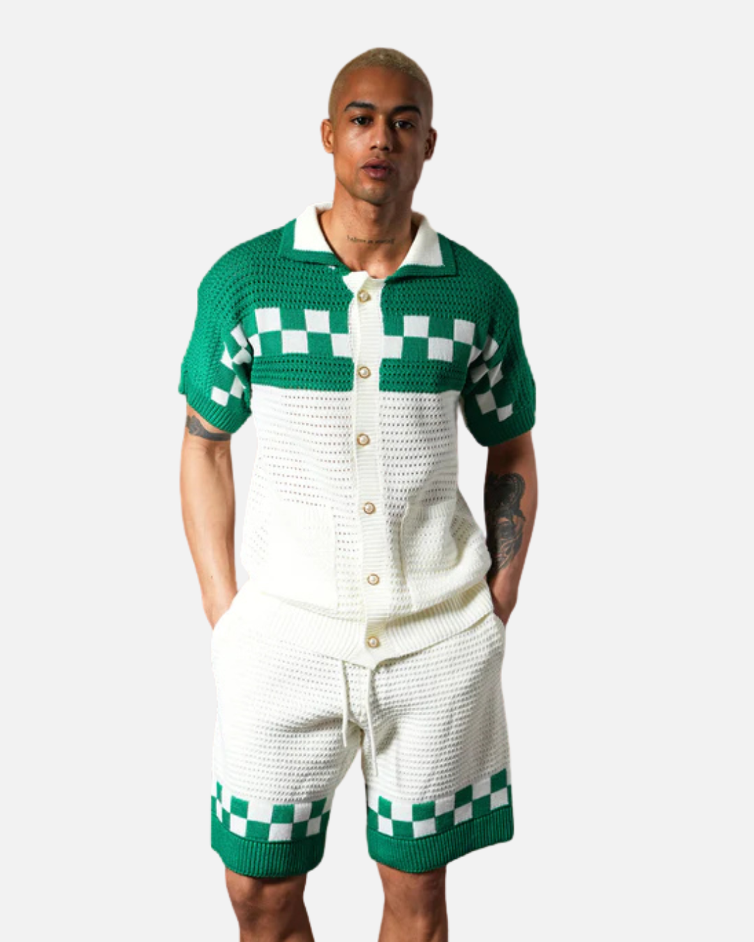 Ensemble Homme Maille Crochet - Blanc/Vert