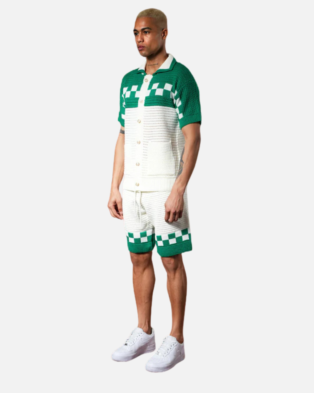 Ensemble Homme Maille Crochet - Blanc/Vert