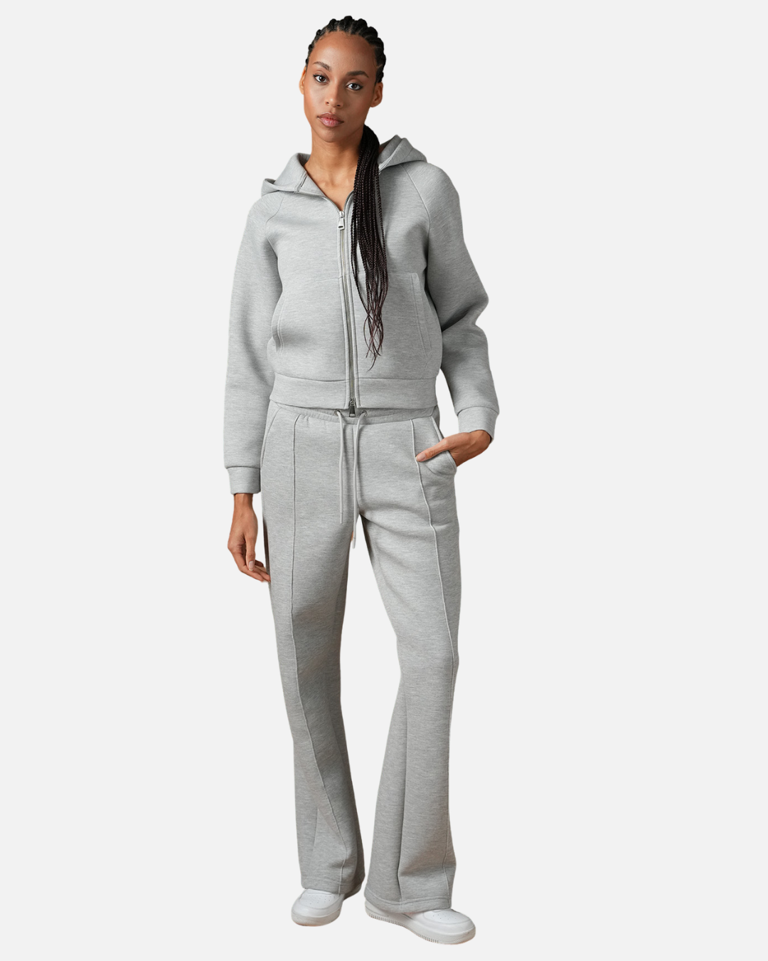 Survêtement Basic Femme Gris – Veste à capuche et pantalon jogging