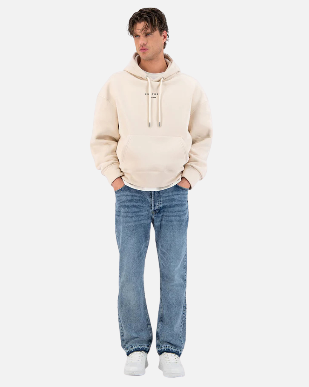 Sweat à capuche ADJ Culture Print - Beige/Noir
