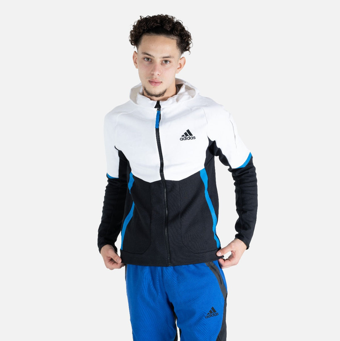 Veste à capuche Adidas Designed For Gameday  - Noir/Blanc/Bleu