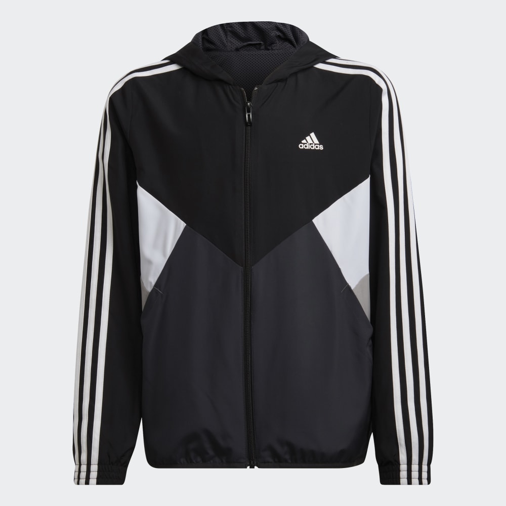 Veste Coupe-Vent Adidas Colorblock Junior - Noir/Blanc/Gris